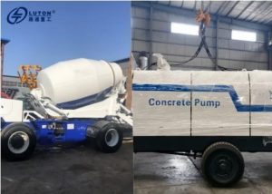 Self loading concrete mixer with pump