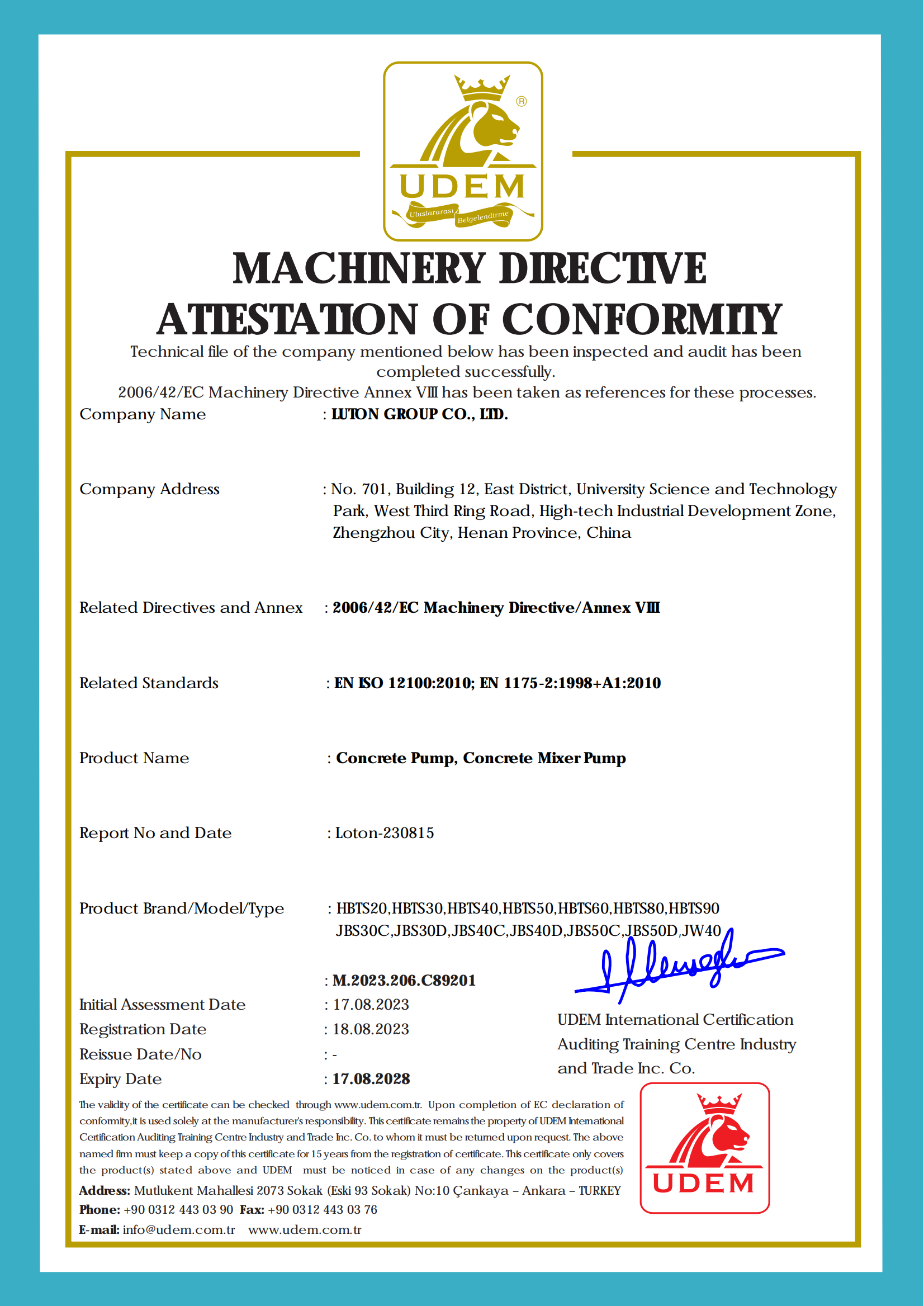 CE concrete pump and mixer pump